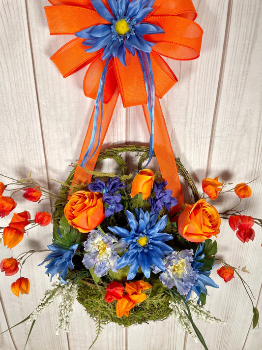 This Moss Flower Basket Front Door Hanger is also Perfect for Stunning Porch Decor that carries through Spring and Summer