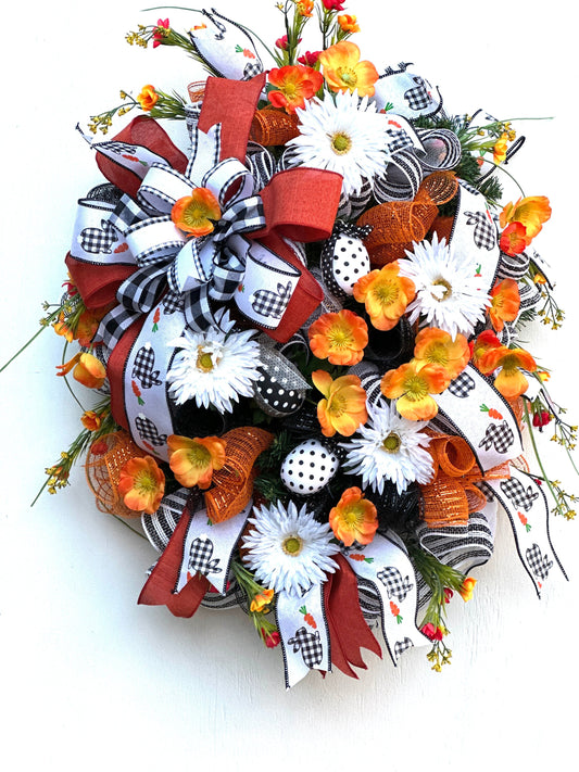 Easter Door Decor, Easter Door Hanger, Front Porch Decor, Easter Egg Ornament Decor, Buffalo Check Wreath, Easter Rabbit Wreath