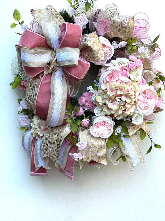 Romantic Shabby Chic Peony Front Door Wreath featuring a Flower Covered Heart makes a Stunning Gift, Wedding Decoration, Anniversary Gift.