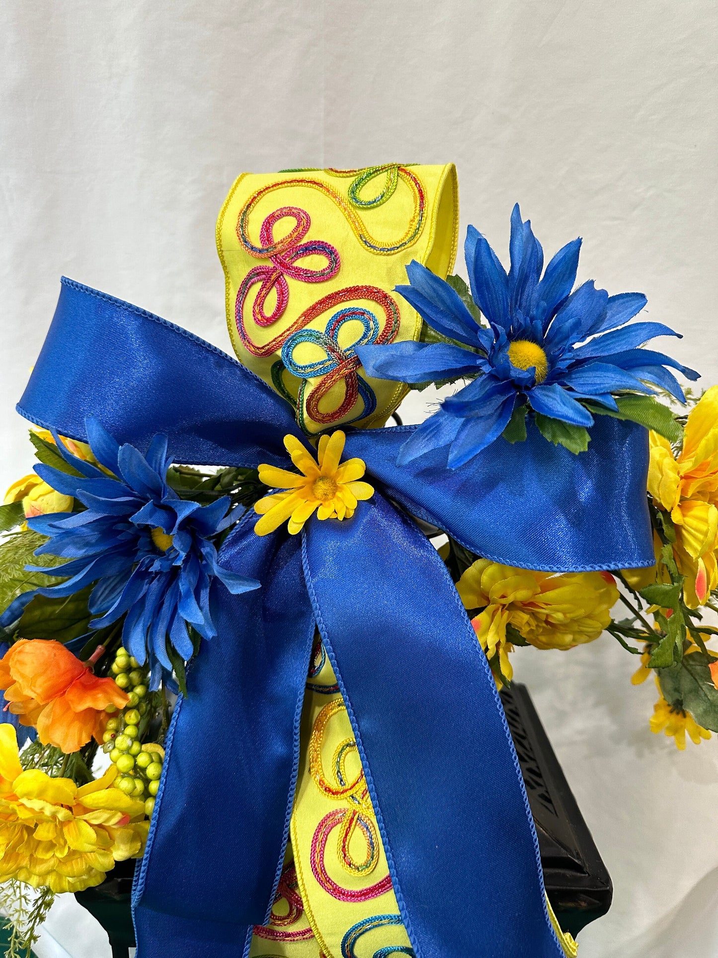 Spring or Summer Removable Cheerful Yellow and Blue Lantern Topper creates a Charming Transformation and Accent for you Lantern.