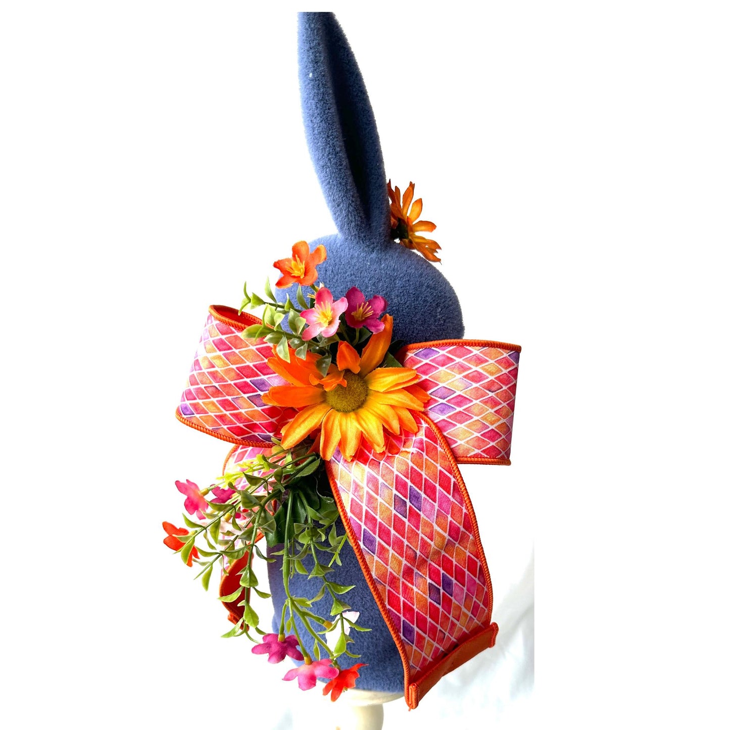 Elevate your Easter Table or Mantle Decor with this Floral Flocked Bunny with a Sparkly Bow or Give as a Gift