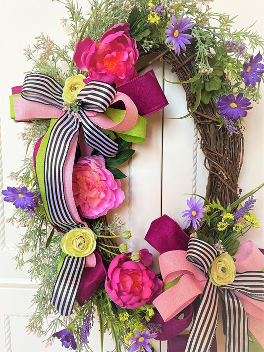 Oval Summer or Spring Front Door Wreath is also good for Everyday use and makes  Welcoming Porch Decor
