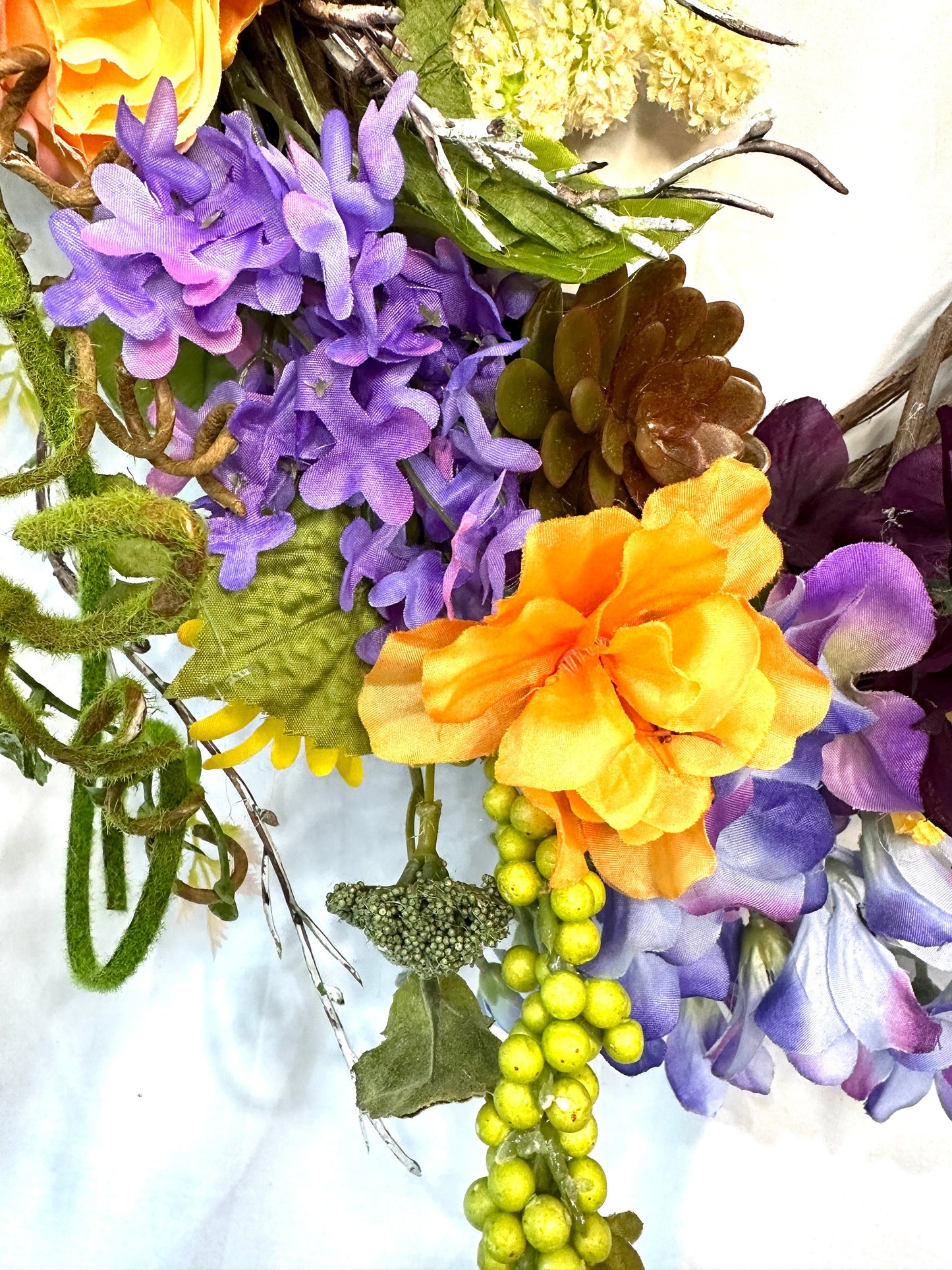 Multicolored Oval Grapevine Everyday Wreath with Multicolored bow and Spring or Summer Flowers