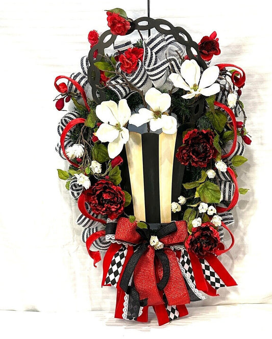 Floral spring basket front door wreath is a perfect gift for mother's day or summer wreath or everyday