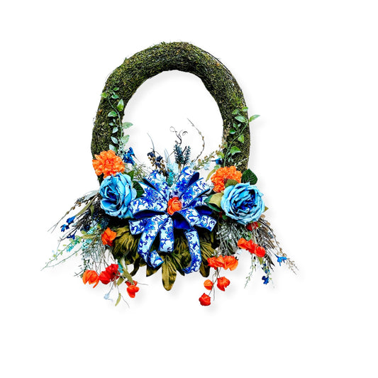 Vibrant Moss wreath for front door can be an everyday wreath for summer or spring for you, Mother's Day gift, or hostess gift.