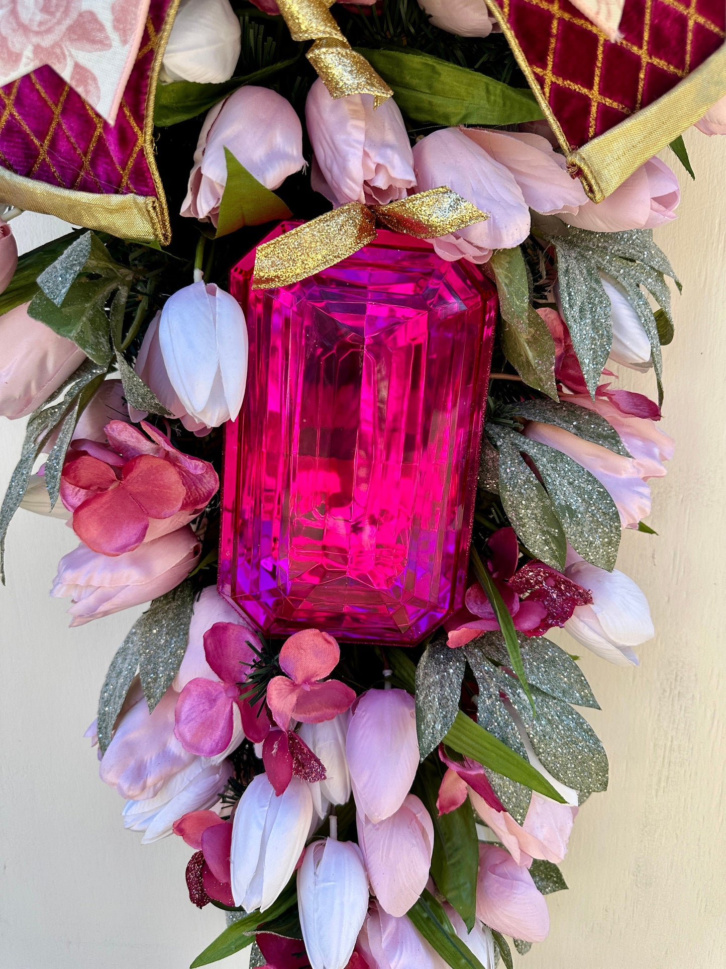 Romantic Tulip Jewel Swag is Charming as a Spring Front Door Wreath, a Gift for Her, Wedding Decor, Bling Mantle Decor or Everyday Decor