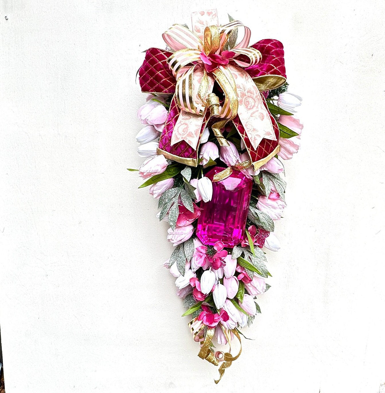 Romantic Tulip Jewel Swag is Charming as a Spring Front Door Wreath, a Gift for Her, Wedding Decor, Bling Mantle Decor or Everyday Decor