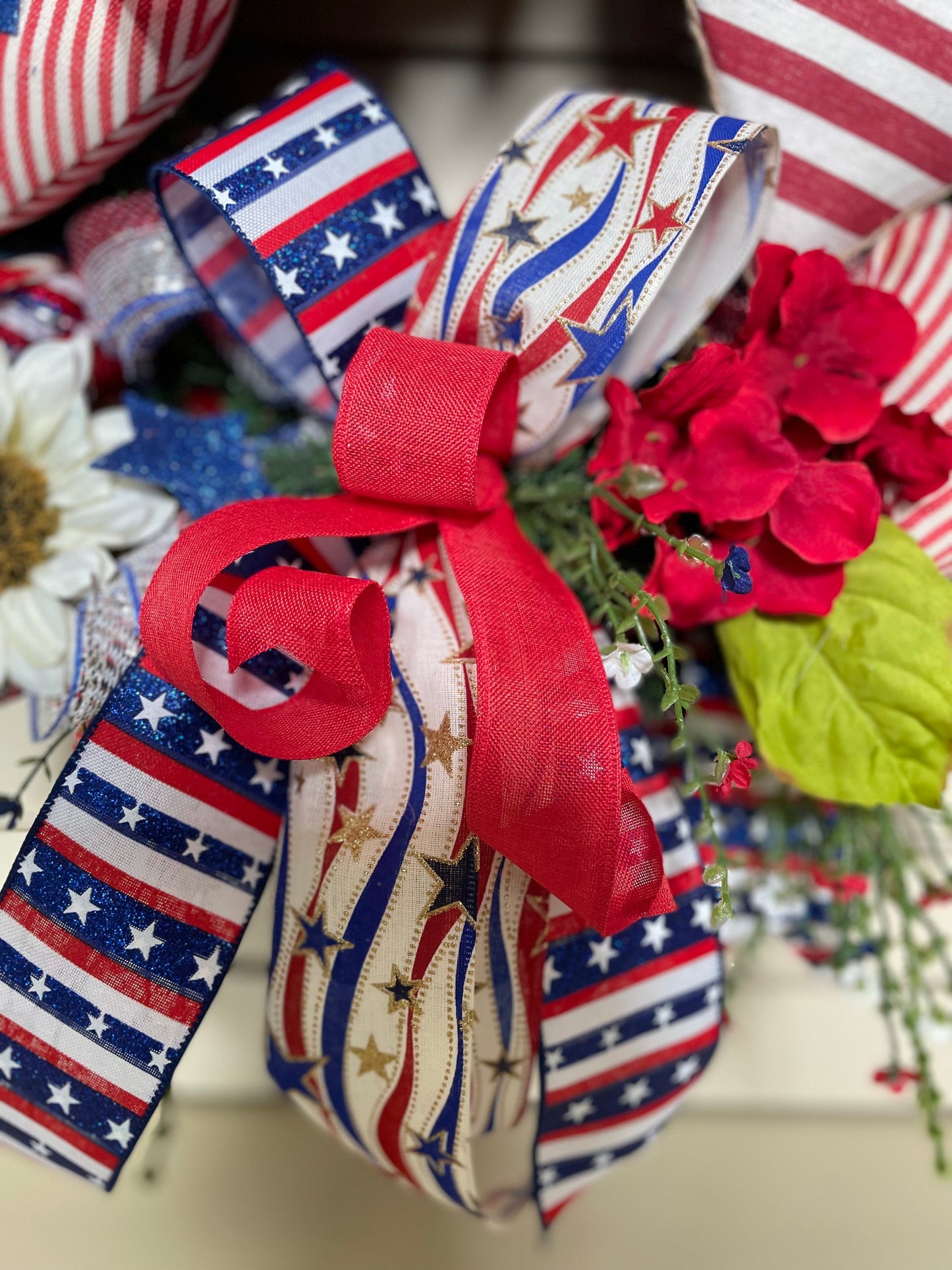 Patriotic 4th of July wreath perfect for Independence Day, Memorial Day decorations or as a gift for a USA military family.