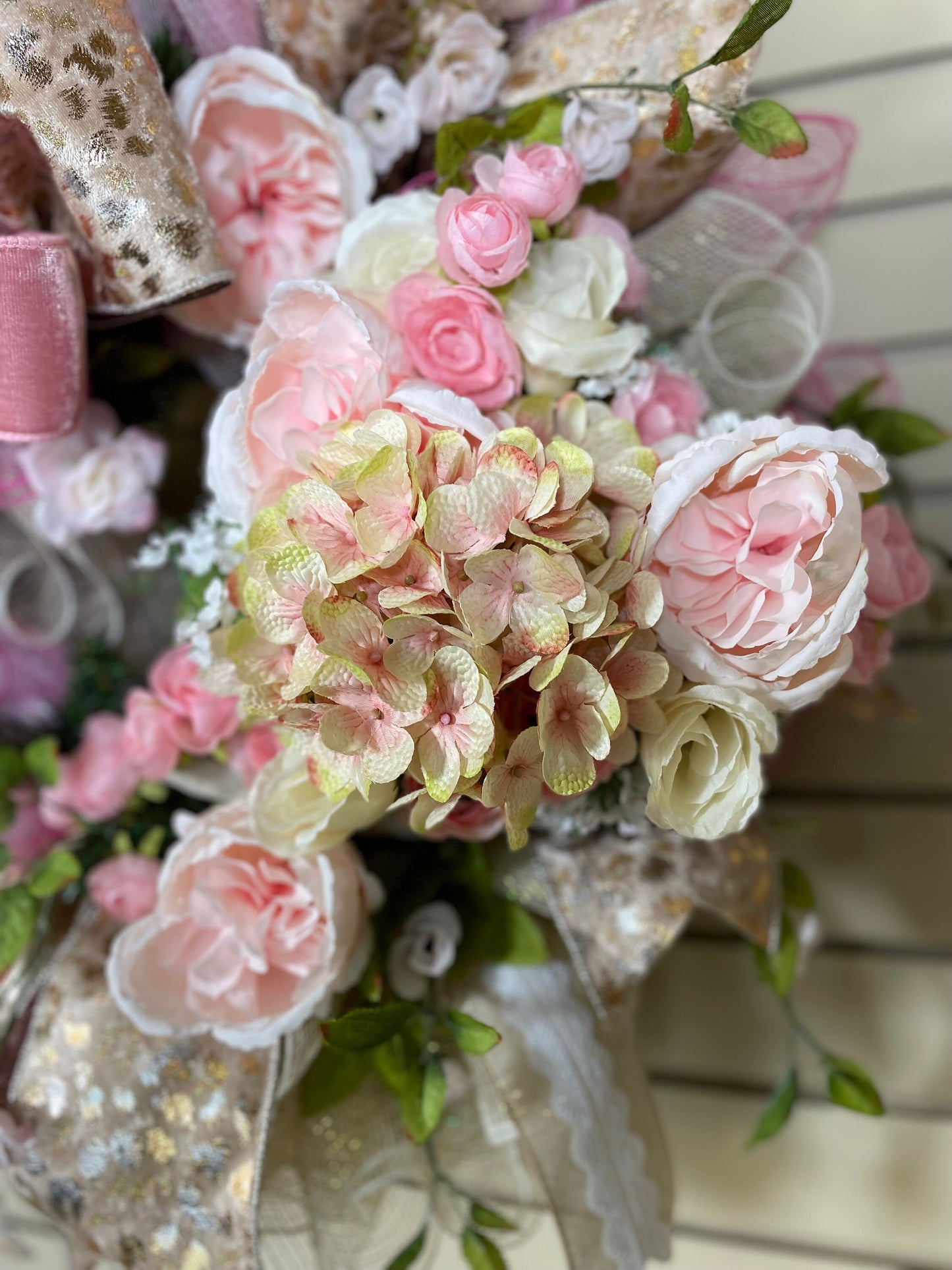 Romantic Shabby Chic Peony Front Door Wreath featuring a Flower Covered Heart makes a Stunning Gift, Wedding Decoration, Anniversary Gift.