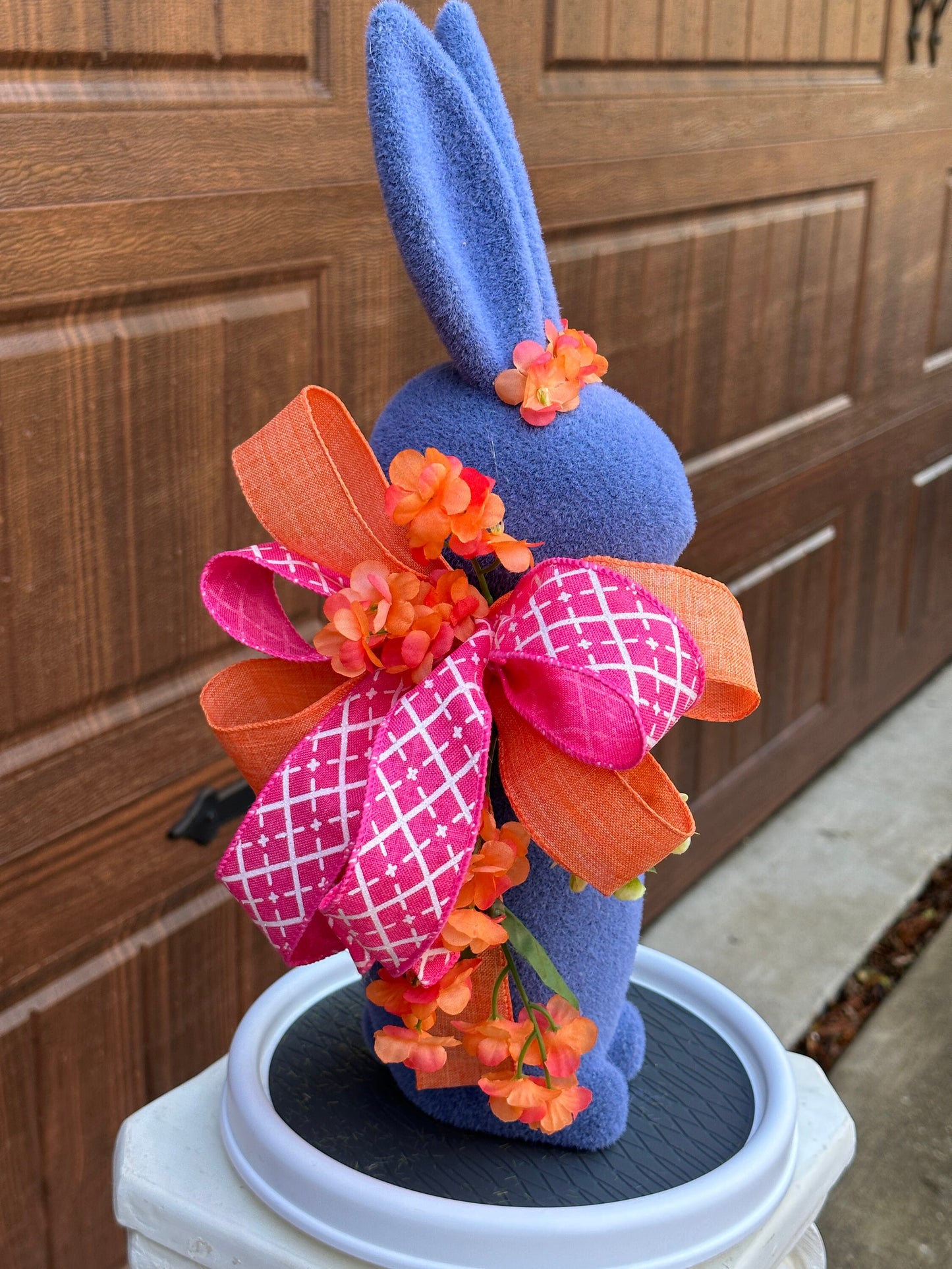 Elevate your Easter Table or Mantle Decor with this Floral Flocked Bunny with a Sparkly Bow or Give as a Gift