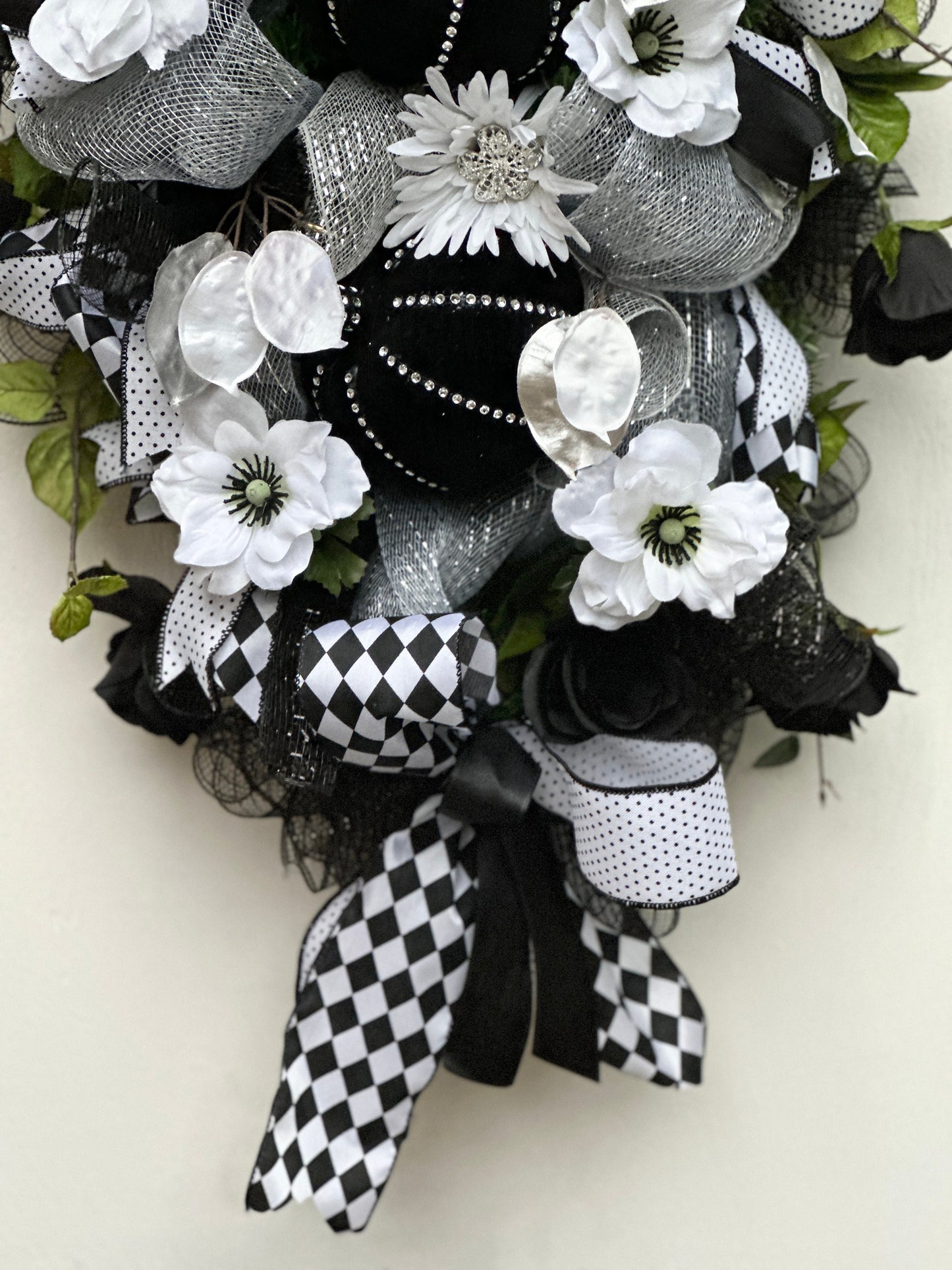 Halloween Glam and Bling Sister Black and White Wreaths for Double Doors