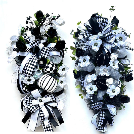 Halloween Glam and Bling Sister Black and White Wreaths for  Double Doors