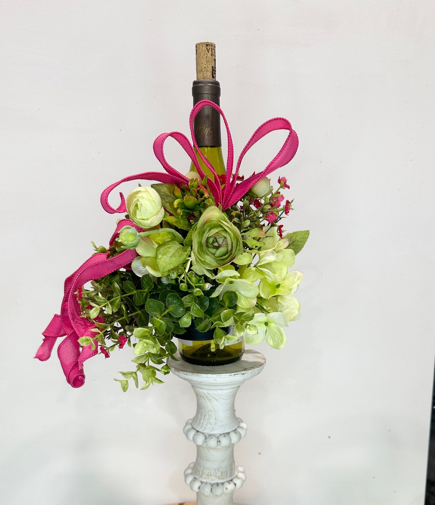 Romantic floral wine bottle bouquet for hostess gift, housewarming, party idea, client gift, Christmas gift or wine accessory.