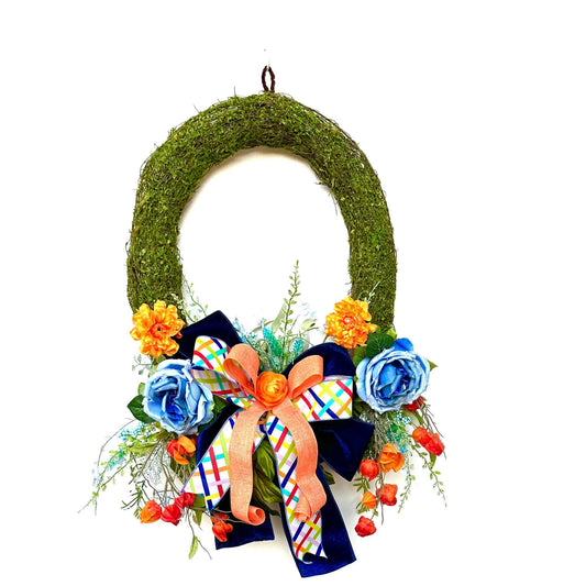 Vibrant Moss wreath for front door can be an everyday wreath for summer or spring for you, Mother's Day gift, or hostess gift.