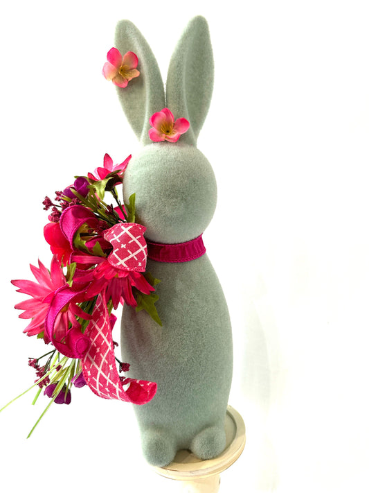 Handmade Flocked Easter Bunny Decor is an Adorable Spring Shelf Sitter or Cute Easter Tabletop Decoration