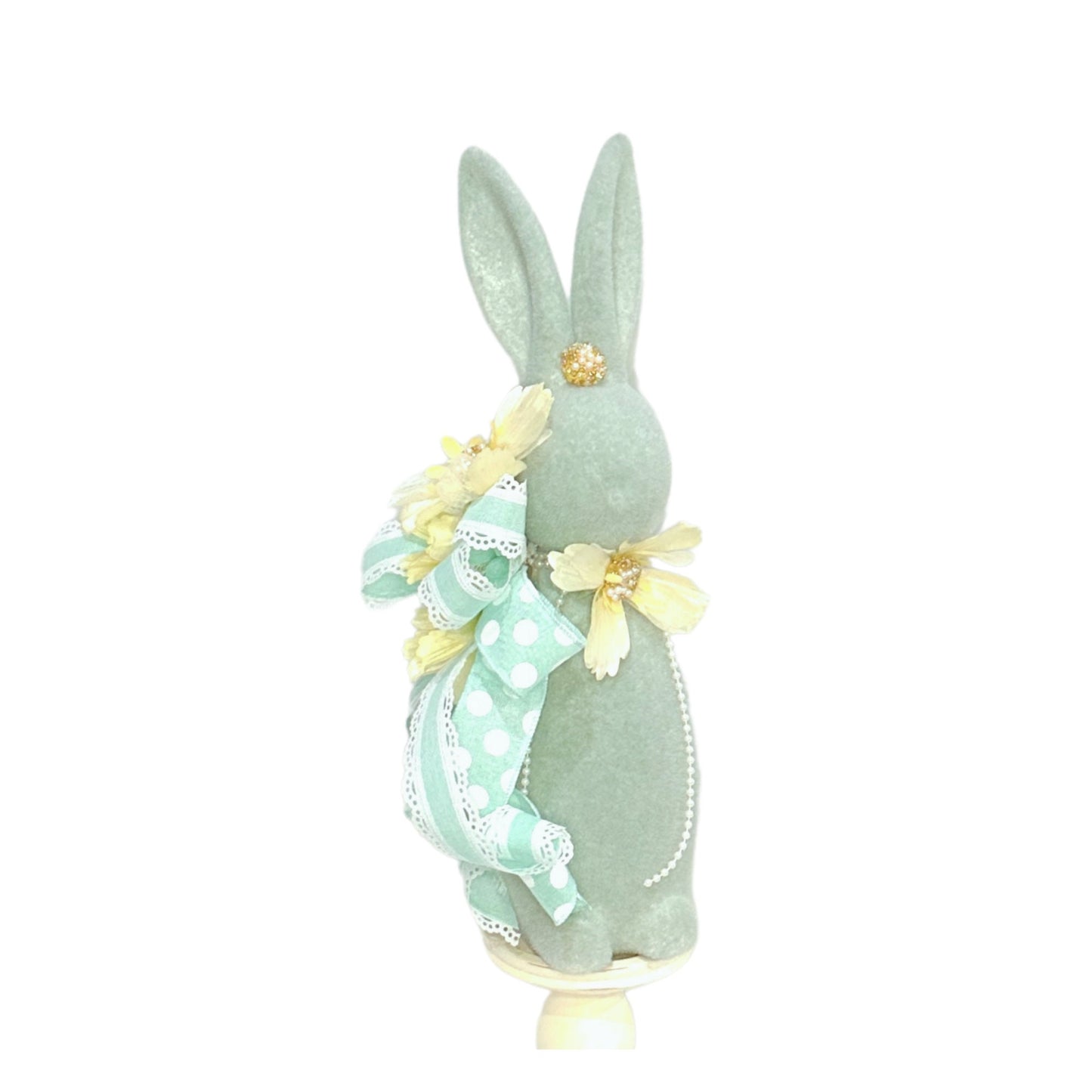 Flocked Fancy Lady Easter Bunny Decoration with Jewels & Pearls is perfect for Easter Mantle or Table Decor or as a Friend Gift for Spring.