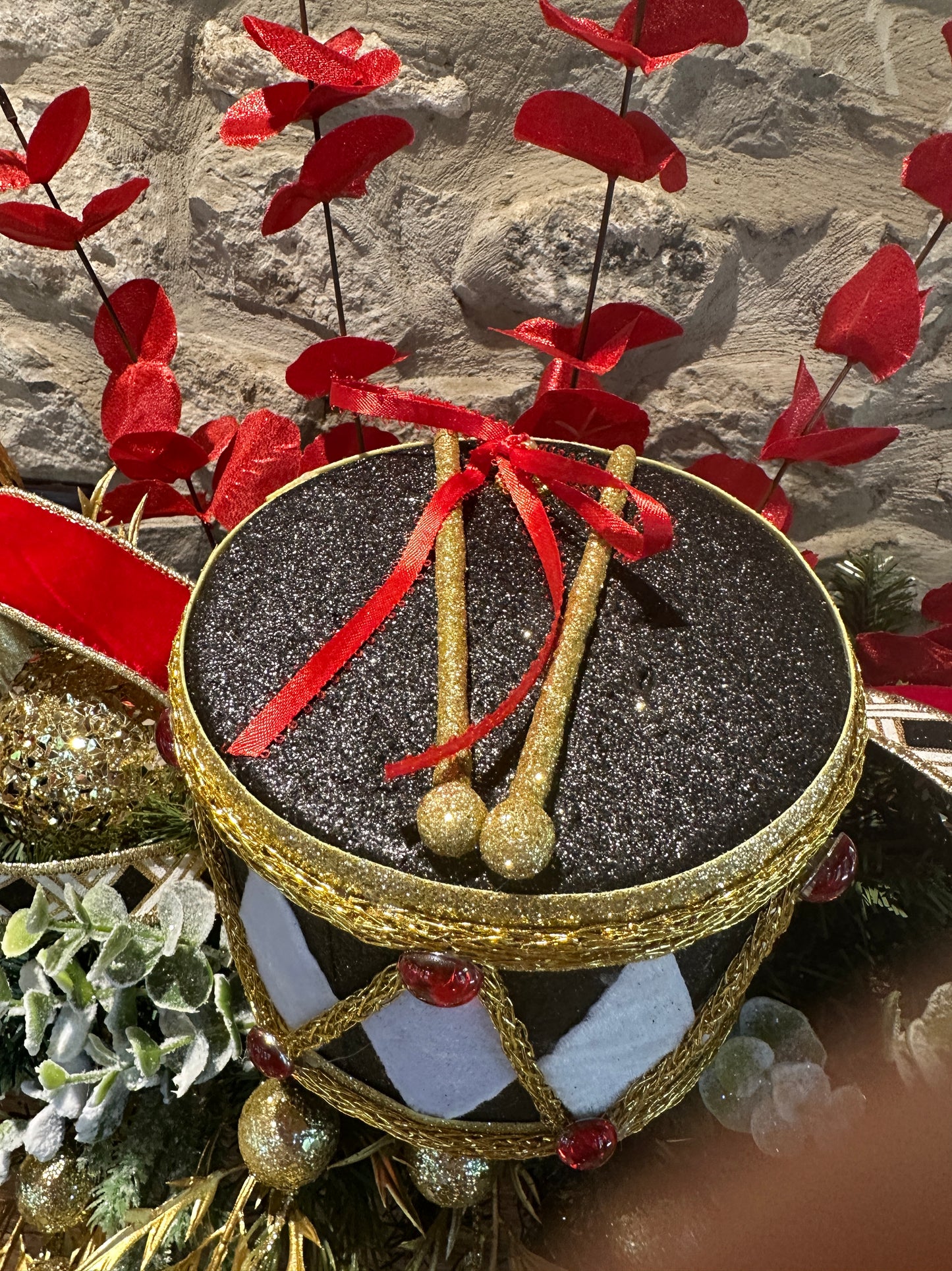 3 piece Nutcracker Christmas Mantle Decor Set. No hang Holiday Set with Nutcracker Hat and Drums