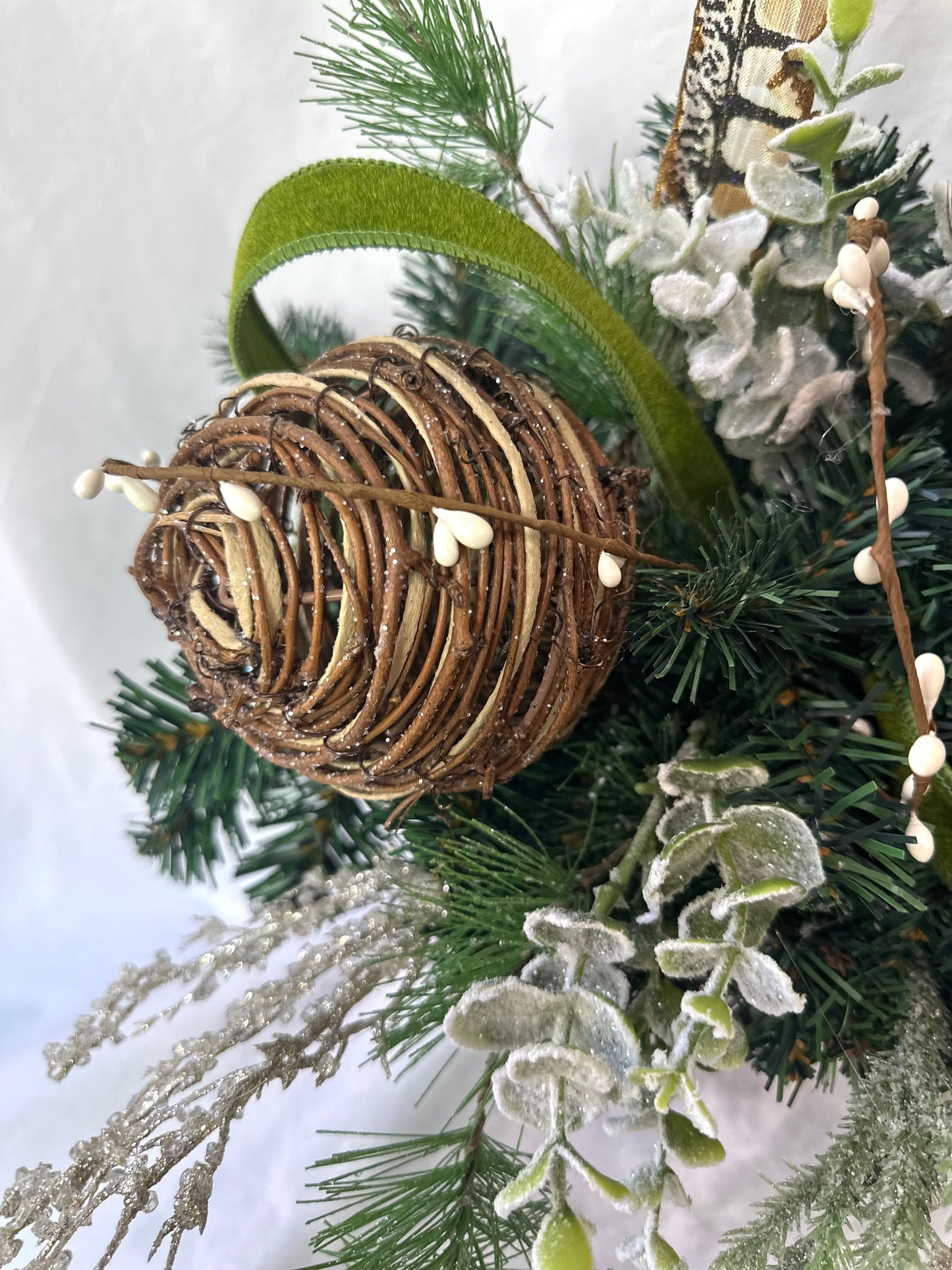 Winter Woodland Mantle Decor Set with Lighted Church, Pheasants & Animal Print Bow | Frosted Greenery 3-Piece Fireplace Arrangement