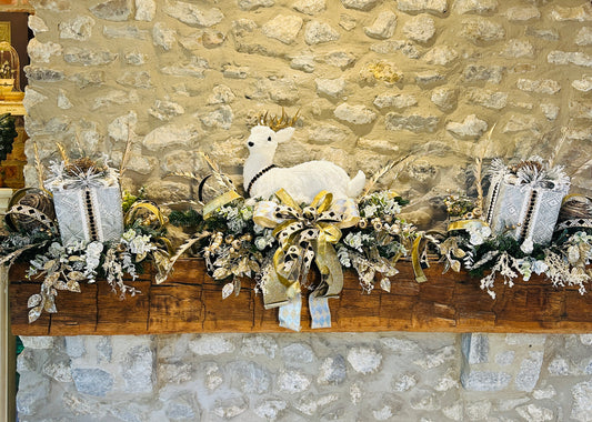 Elegant Styled in Seconds™ 3-Piece Christmas Mantle Decor Set — Silver, Gold & Black Holiday Decor with White Deer | No Nails Required