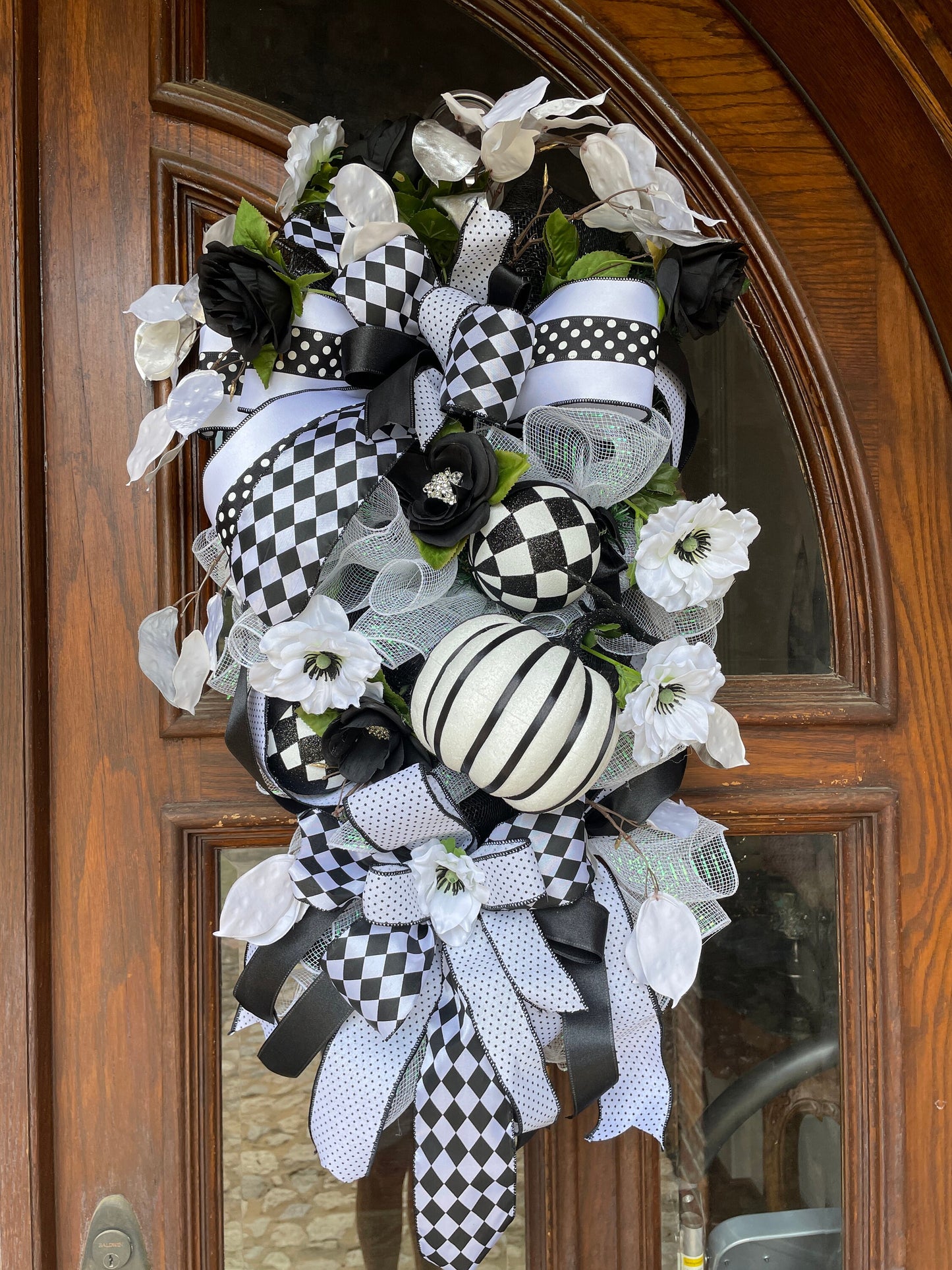 Halloween Glam and Bling Sister Black and White Wreaths for Double Doors