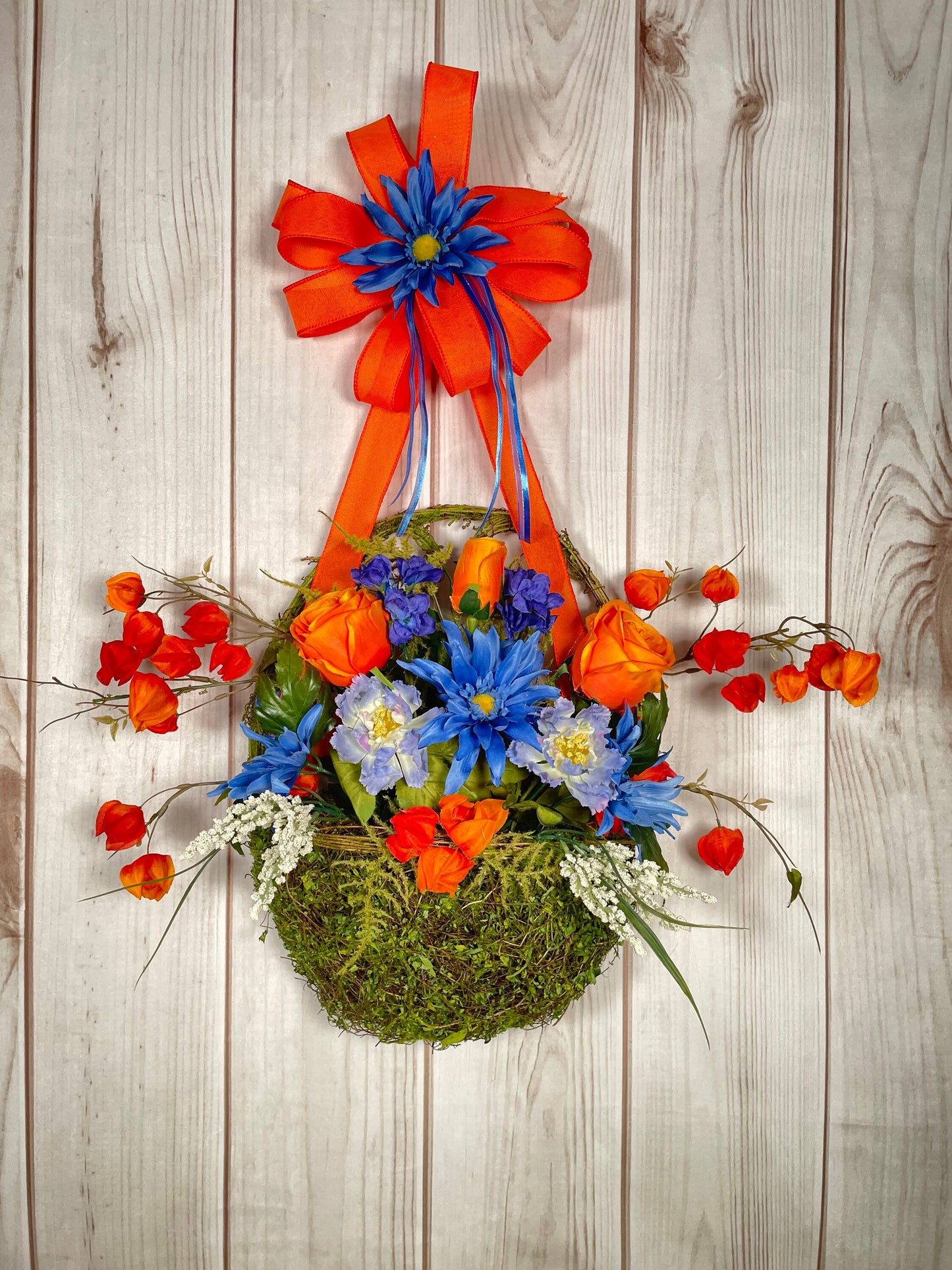 This Moss Flower Basket Front Door Hanger is also Perfect for Stunning Porch Decor that carries through Spring and Summer