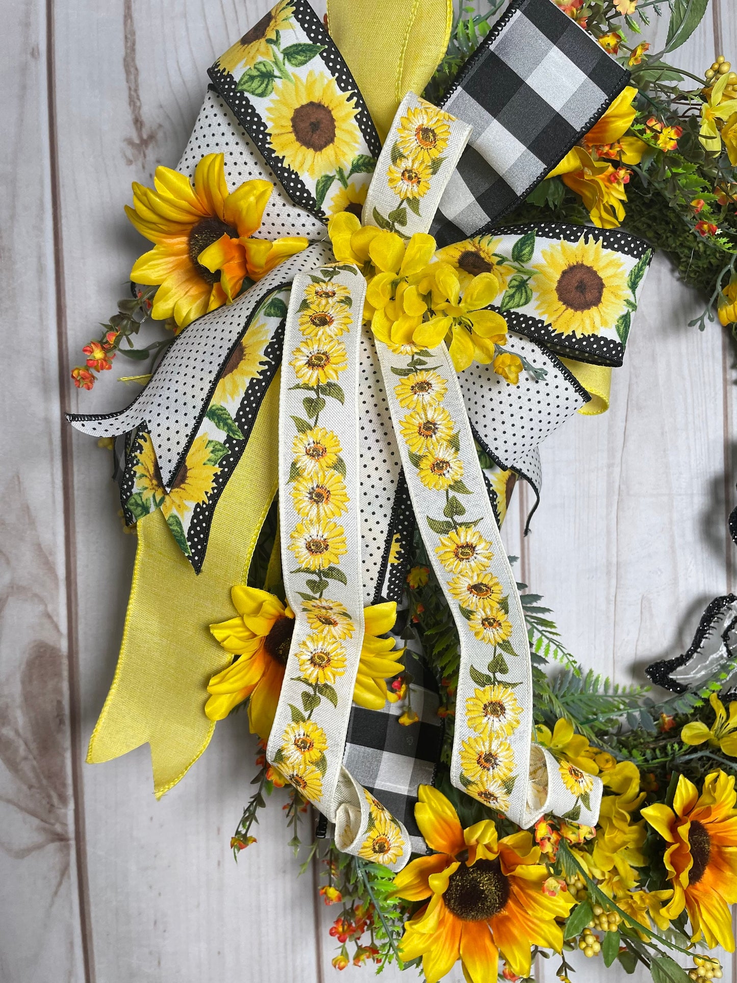 Oval Cheerful Welcome Moss Wreath with Yellow Sunflowers and a Large Butterfly Perfect from Summer to Fall on your Front Door or Porch