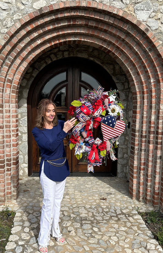 Patriotic 4th of July wreath perfect for Independence Day, Memorial Day decorations or as a gift for a USA military family.