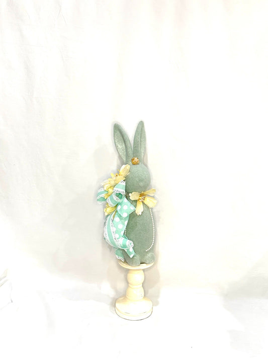 Flocked Fancy Lady Easter Bunny Decoration with Jewels & Pearls is perfect for Easter Mantle or Table Decor or as a Friend Gift for Spring.