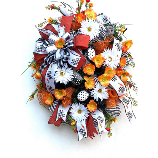 Easter Door Decor, Easter Door Hanger, Front Porch Decor, Easter Egg Ornament Decor, Buffalo Check Wreath, Easter Rabbit Wreath