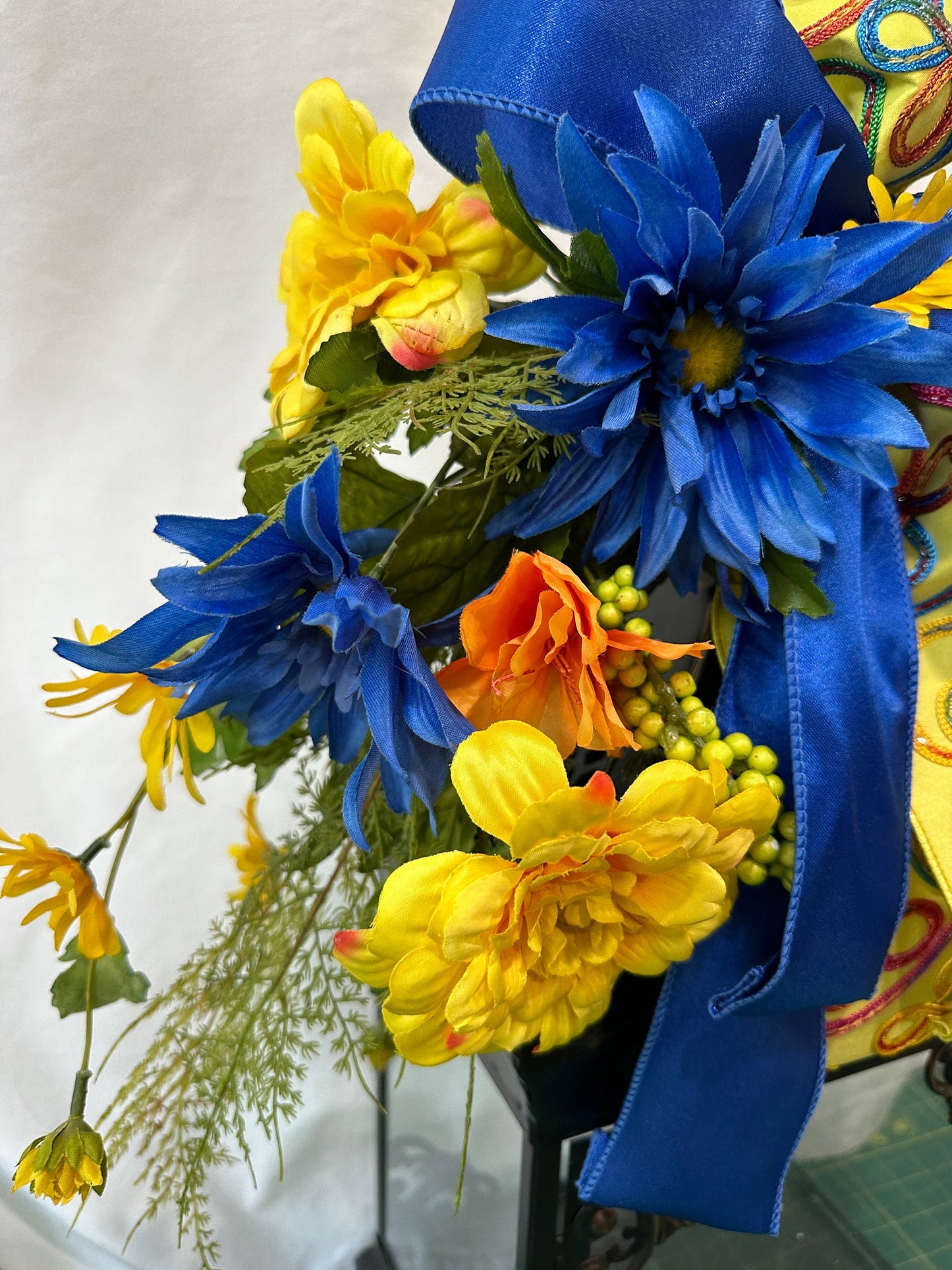 Spring or Summer Removable Cheerful Yellow and Blue Lantern Topper creates a Charming Transformation and Accent for you Lantern.