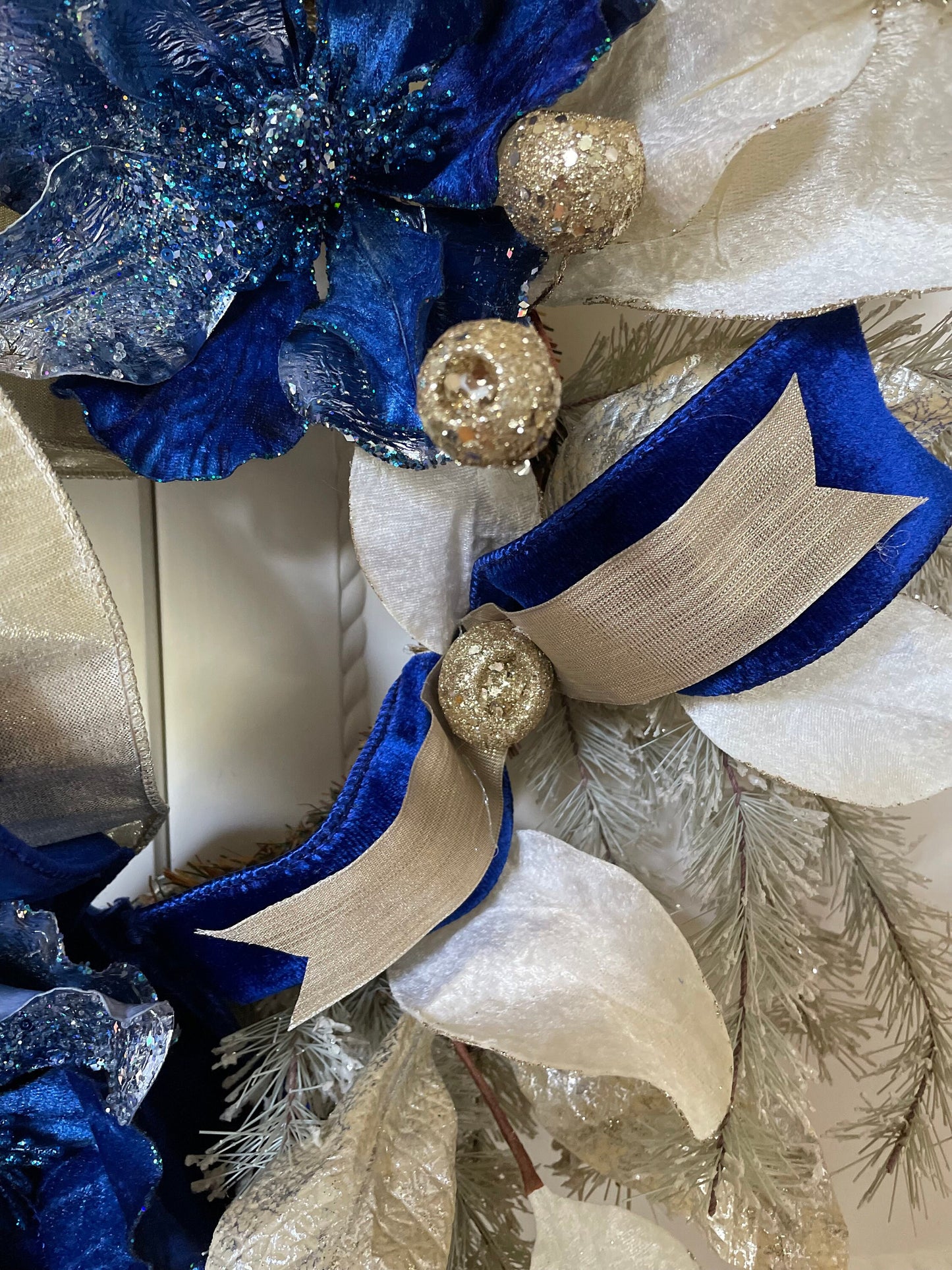 Minimalist Christmas Wreath, glam wreath, traditional front door wreath, champagne wreath, festive blue mantle wreath, modern porch decor