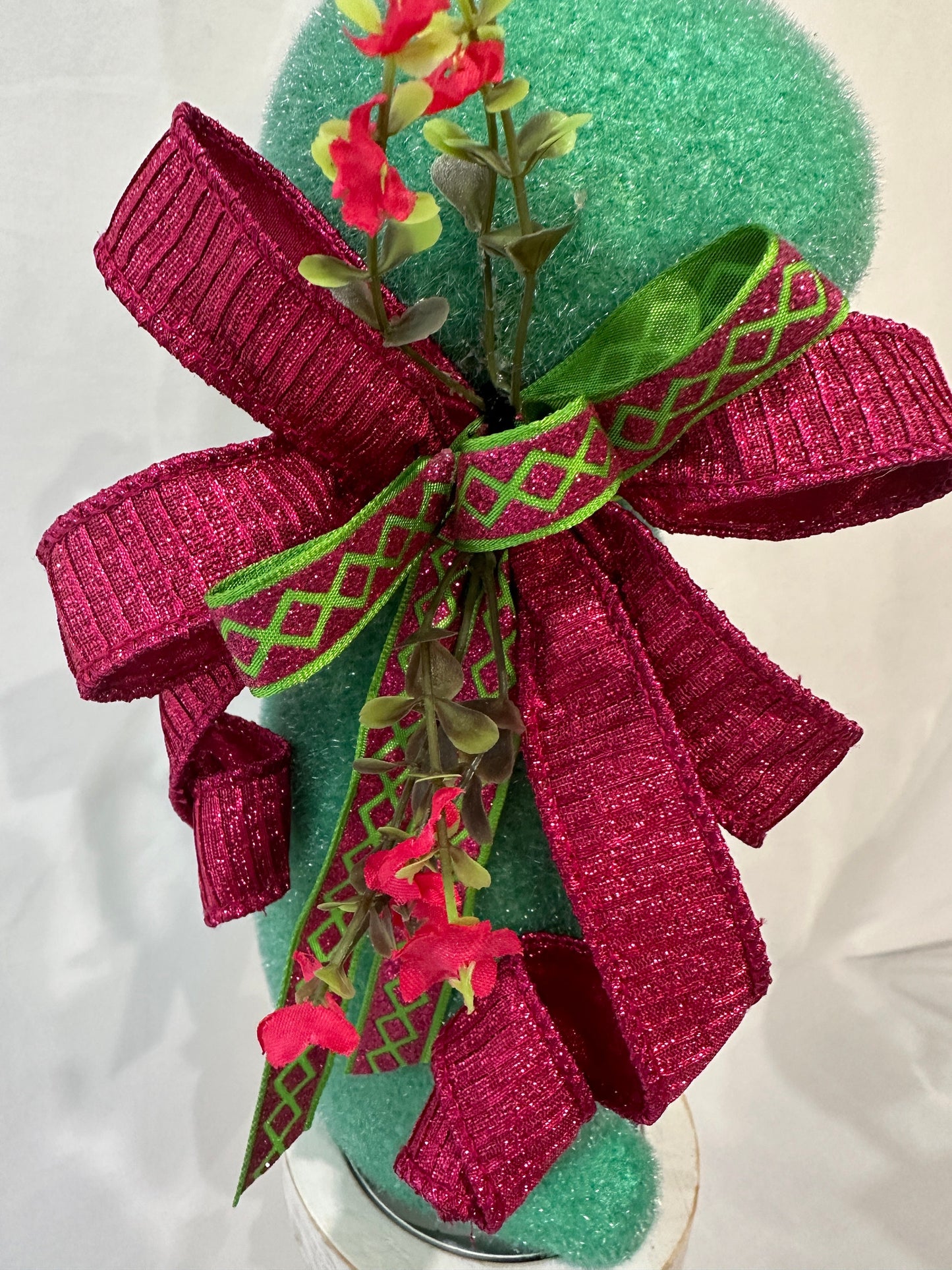 Elevate your Easter Table or Mantle Decor with this Floral Flocked Bunny with a Sparkly Bow or Give as a Gift