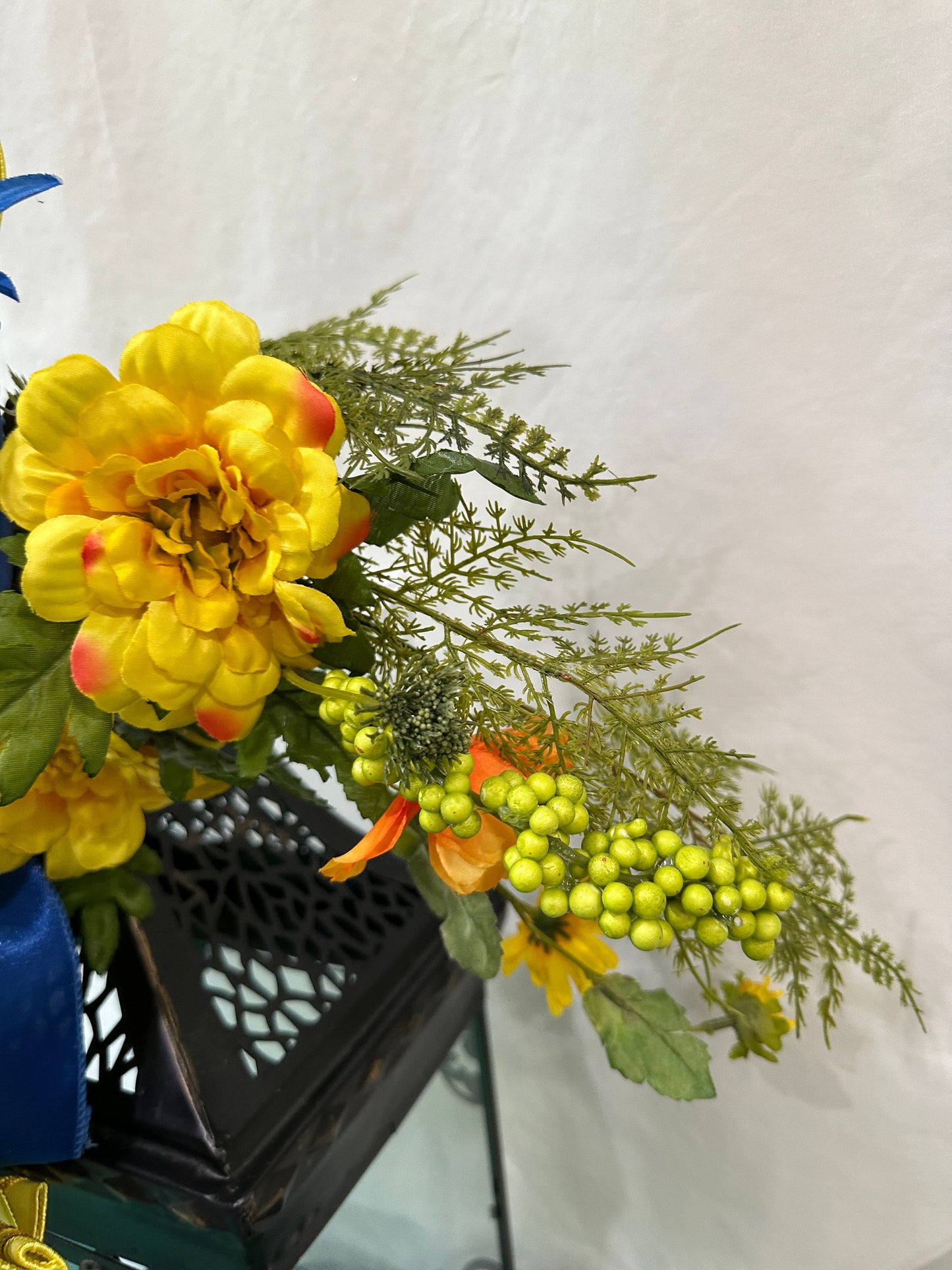 Spring or Summer Removable Cheerful Yellow and Blue Lantern Topper creates a Charming Transformation and Accent for you Lantern.
