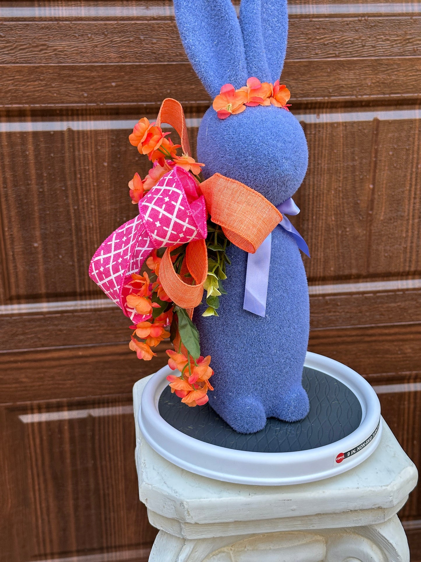 Elevate your Easter Table or Mantle Decor with this Floral Flocked Bunny with a Sparkly Bow or Give as a Gift