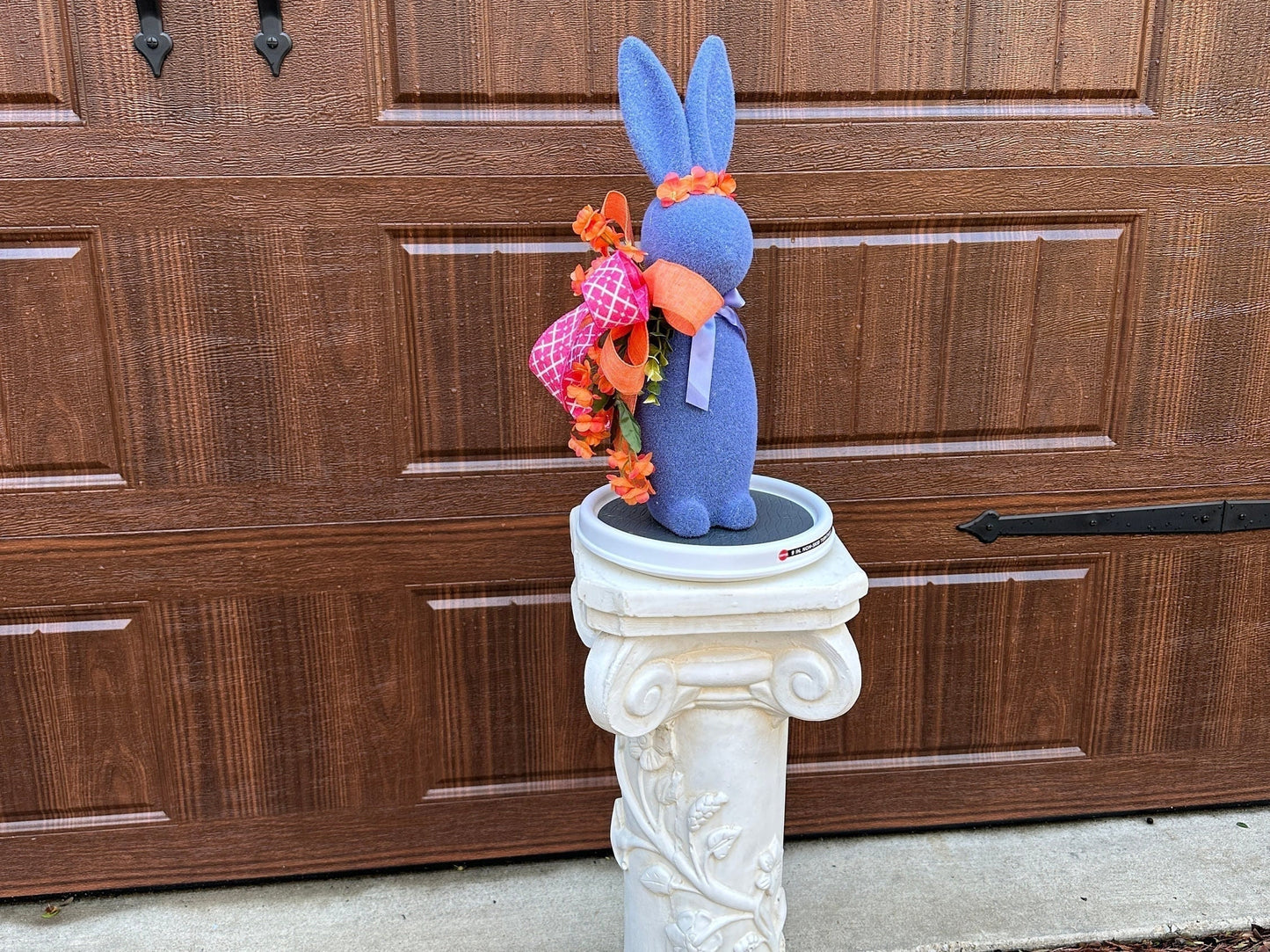 Elevate your Easter Table or Mantle Decor with this Floral Flocked Bunny with a Sparkly Bow or Give as a Gift