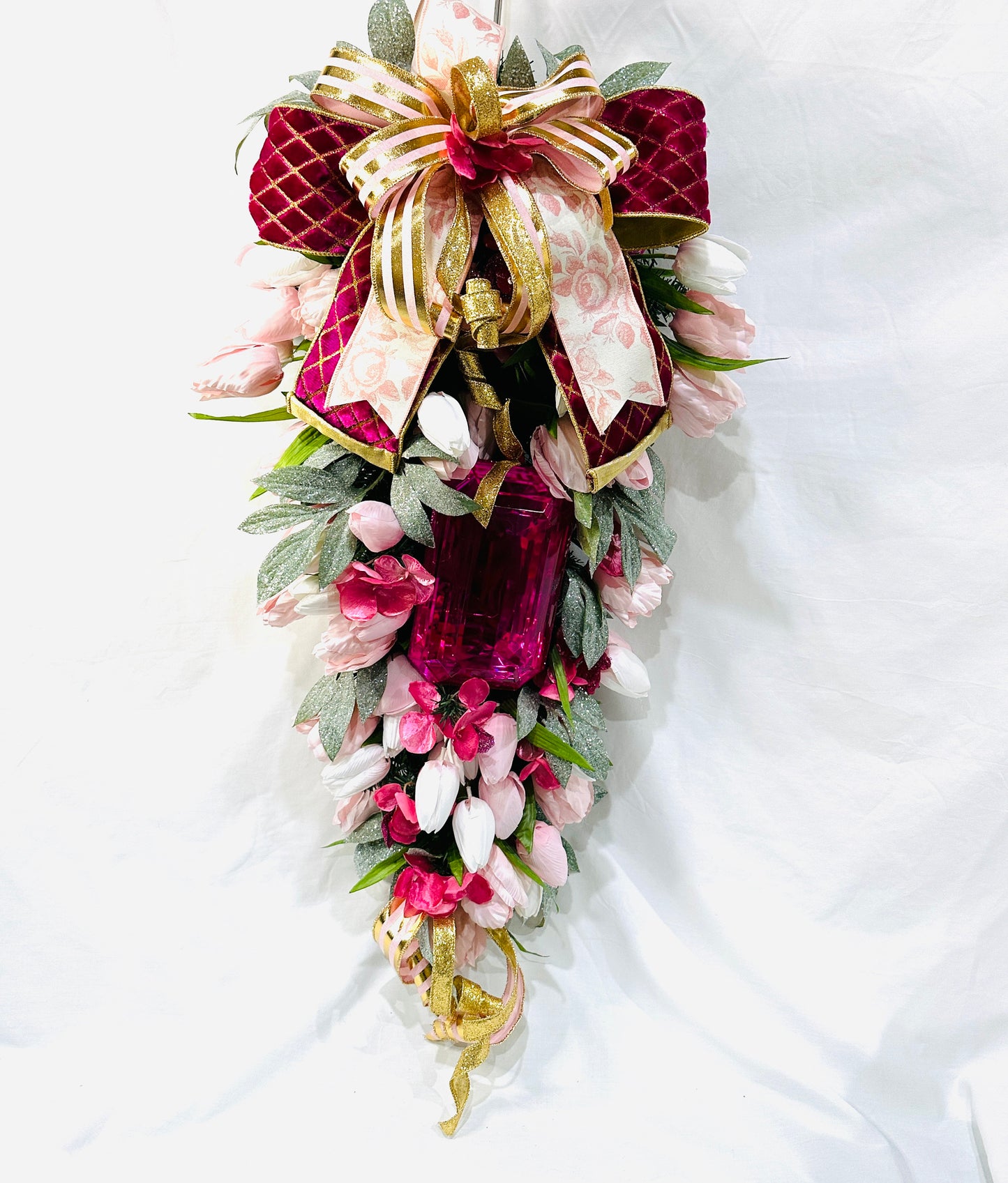 Romantic Tulip Jewel Swag is Charming as a Spring Front Door Wreath, a Gift for Her, Wedding Decor, Bling Mantle Decor or Everyday Decor