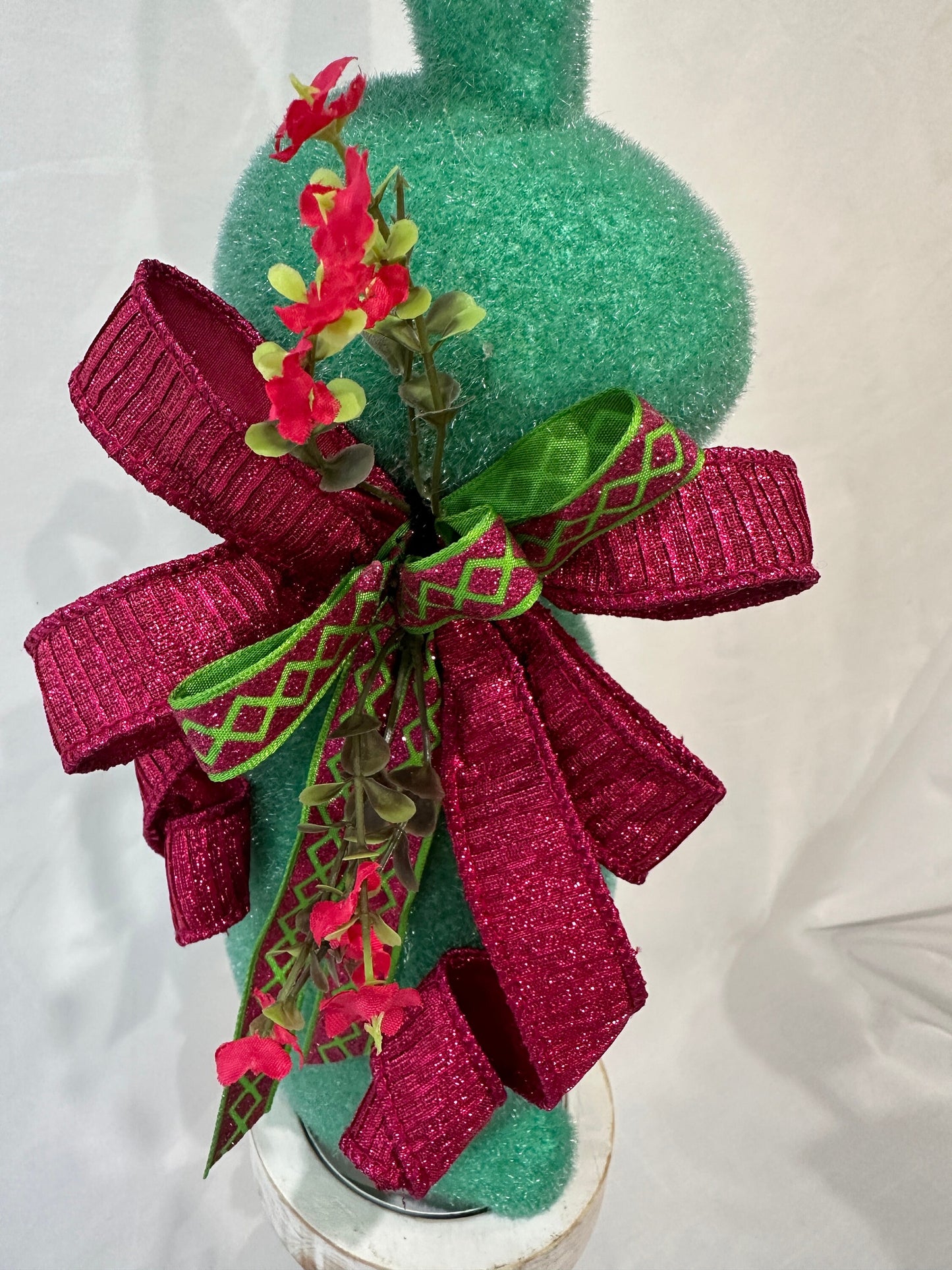 Elevate your Easter Table or Mantle Decor with this Floral Flocked Bunny with a Sparkly Bow or Give as a Gift