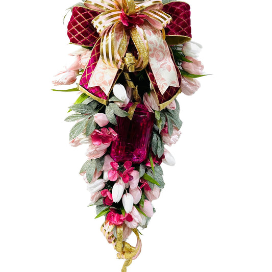 Romantic Tulip Jewel Swag is Charming as a Spring Front Door Wreath, a Gift for Her, Wedding Decor, Bling Mantle Decor or Everyday Decor
