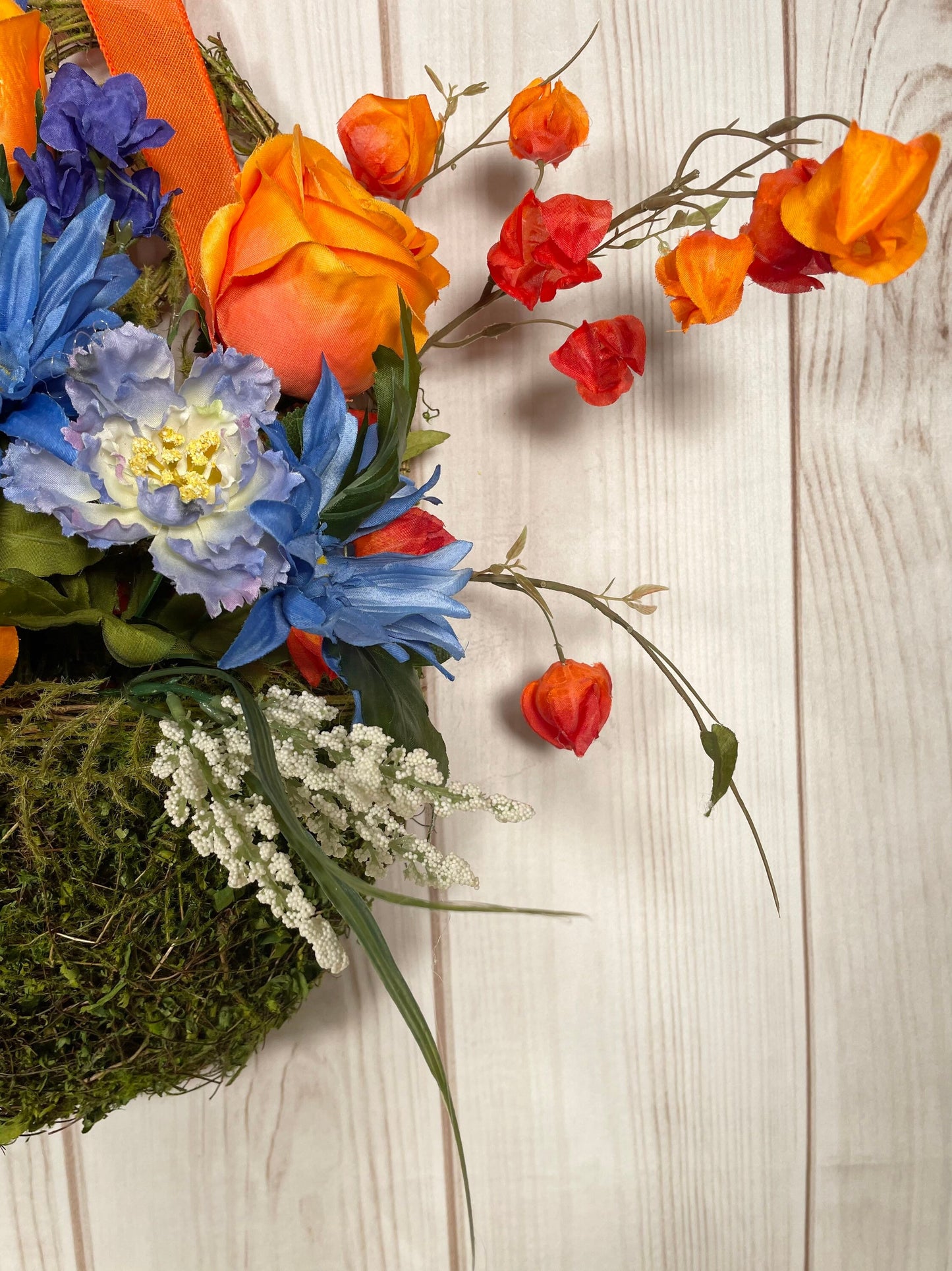 This Moss Flower Basket Front Door Hanger is also Perfect for Stunning Porch Decor that carries through Spring and Summer