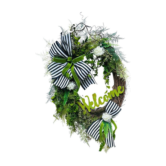 Mossy Welcome Everyday Wreath Perfect for All Occasions with Neutral Colors to go with any Decor or Front Door or Season.