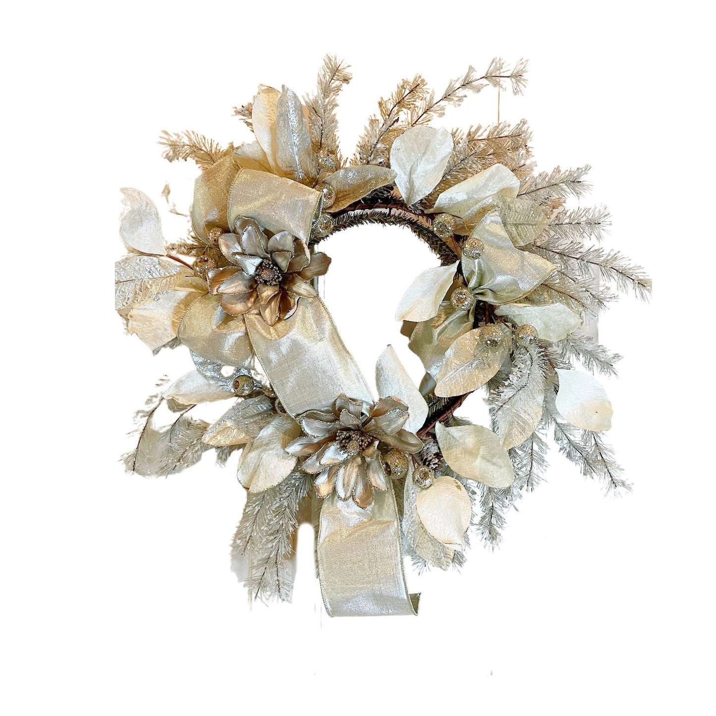 Minimalist Modern Champagne and Silver Christmas front door Wreath, holiday welcome porch wreath, festive mantle decor, poinsettia wreath