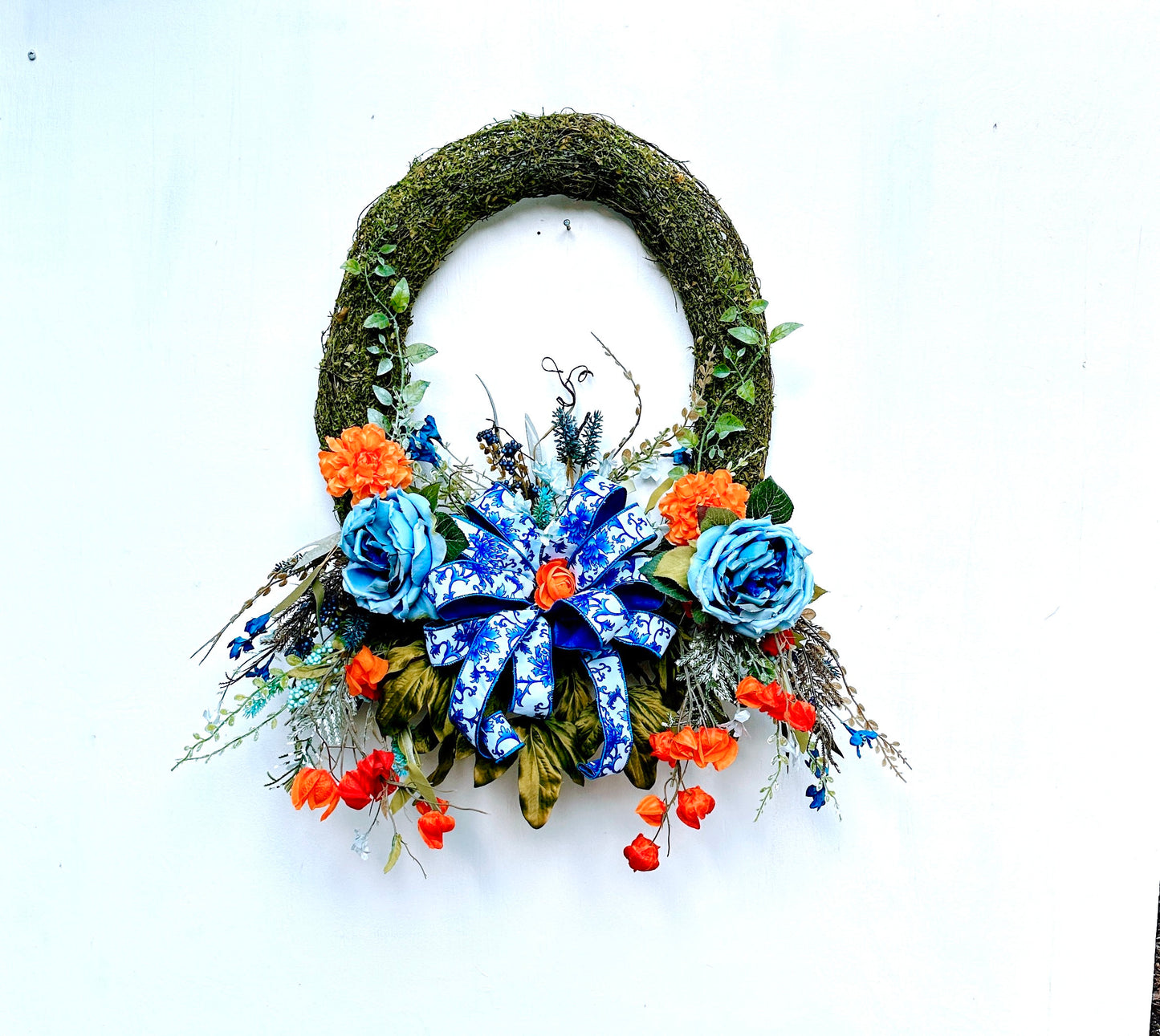 Vibrant Moss wreath for front door can be an everyday wreath for summer or spring for you, Mother's Day gift, or hostess gift.