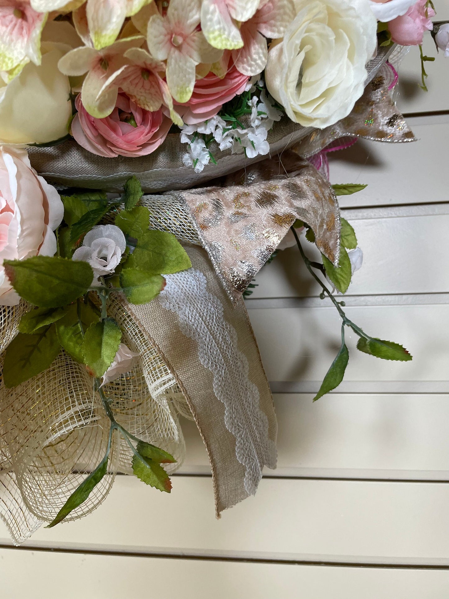 Romantic Shabby Chic Peony Front Door Wreath featuring a Flower Covered Heart makes a Stunning Gift, Wedding Decoration, Anniversary Gift.