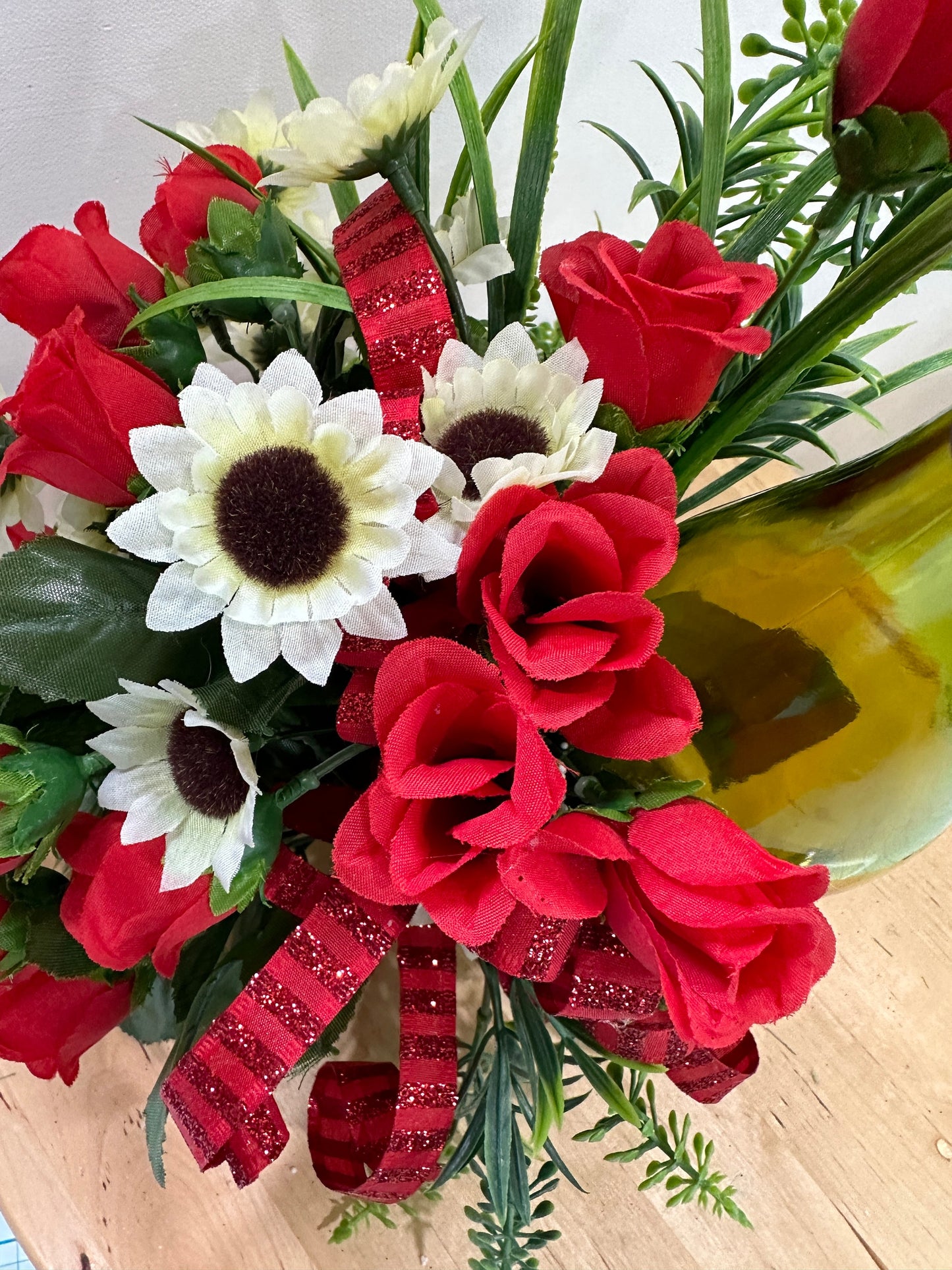 Floral wine bottle bouquet for an environmentally friendly hostess gift, housewarming, party idea, Christmas gift or wine accessory.