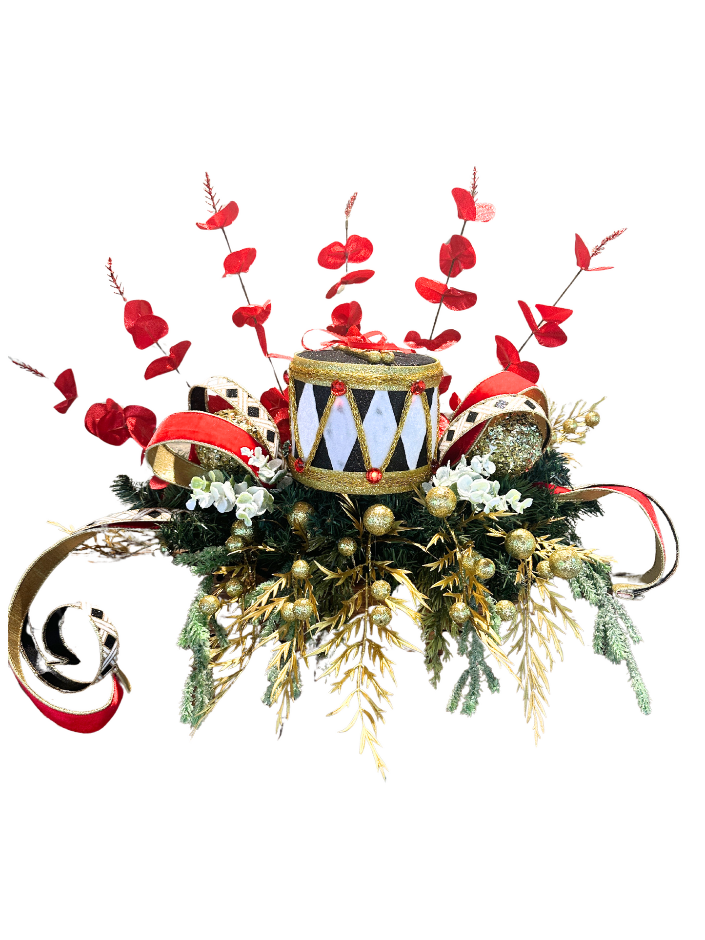 3 piece Nutcracker Christmas Mantle Decor Set. No hang Holiday Set with Nutcracker Hat and Drums