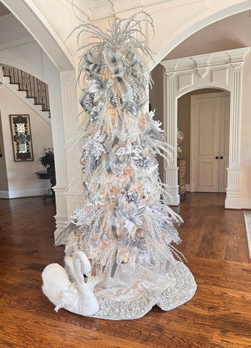 Frosty White Christmas tree with silver accents 