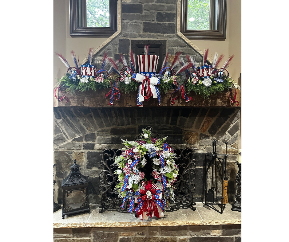 Patriotic Wreath & 3-Piece Mantel Decor Bundle, Red White Blue