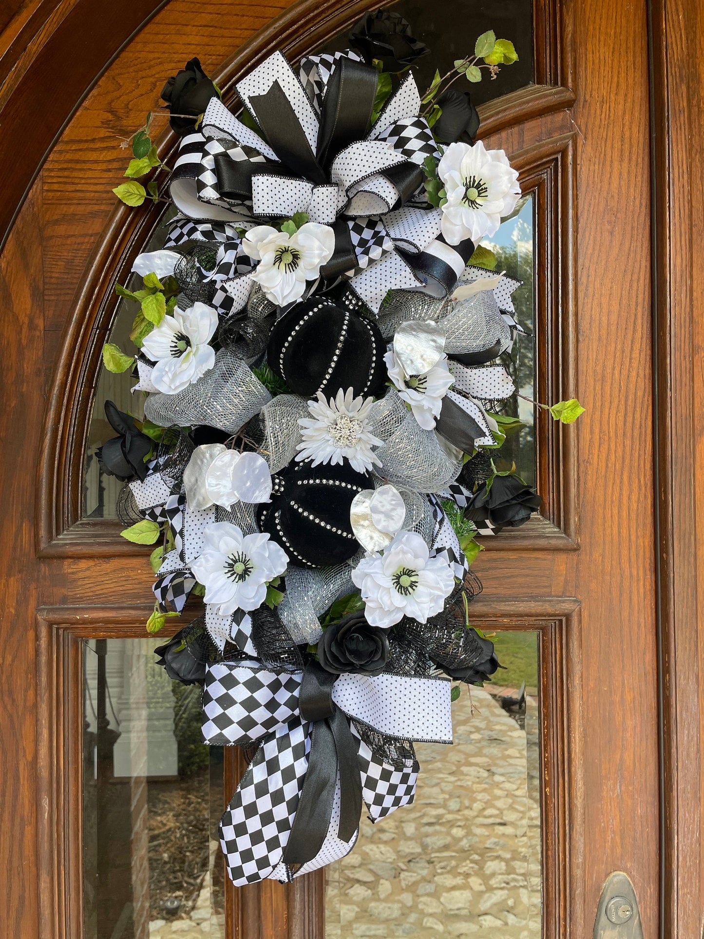 Halloween Glam and Bling Sister Black and White Wreaths for  Double Doors