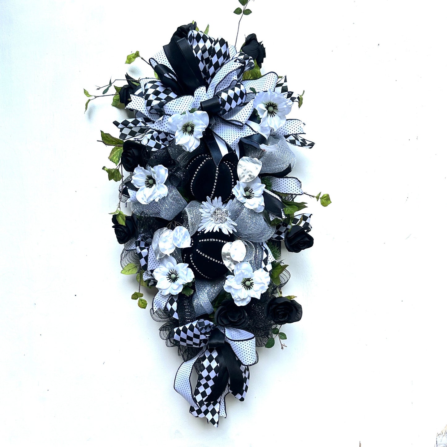 Halloween Glam and Bling Sister Black and White Wreaths for  Double Doors