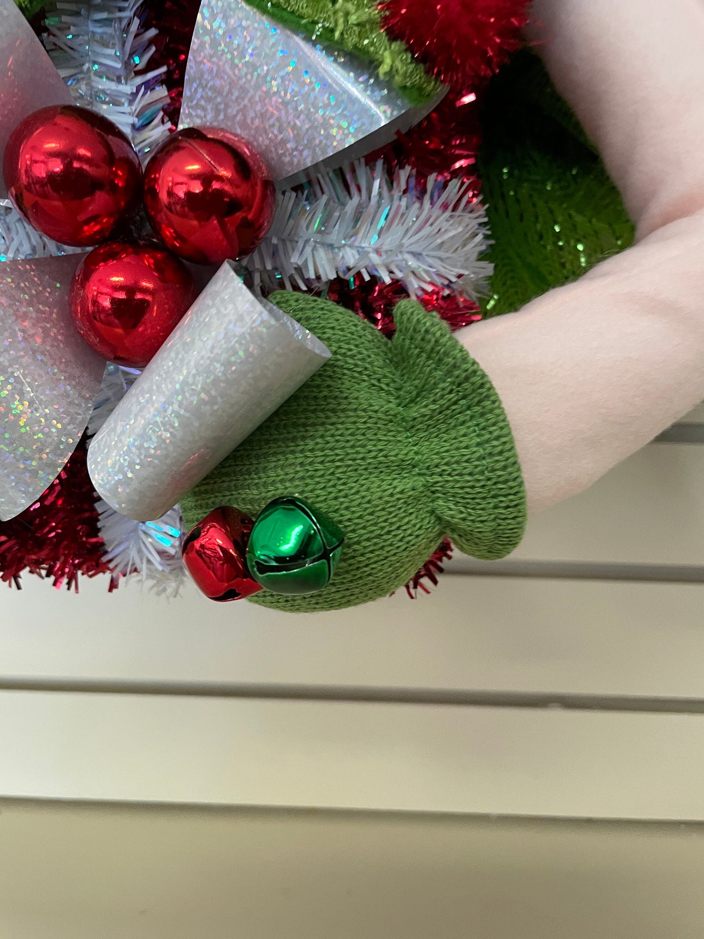 Whimsical Christmas elf in traditional colors is a perfect  front door or porch winter wreath, child's room accessory or holiday gift.